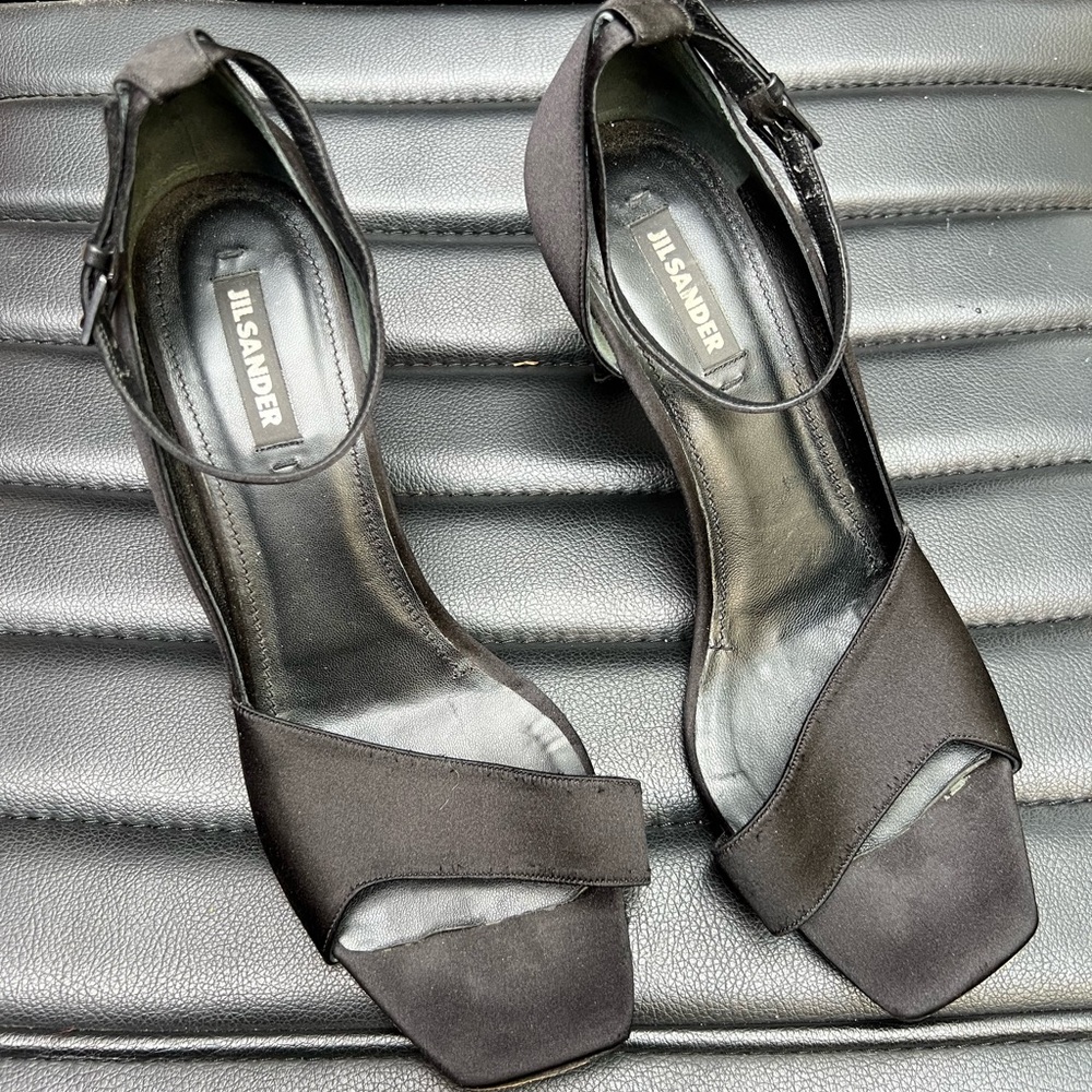 Jil Sander Black High Heel Sandals with Ankle Strap